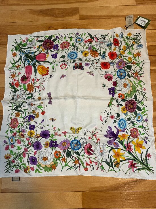 Gucci Accessories - NWT Gucci Scarf Flora Print White/Multicolor Silk Scarf, In Original Box and Bag